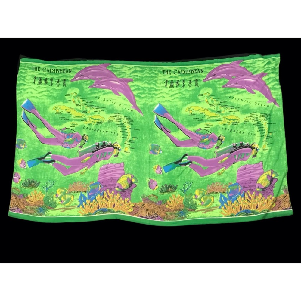 VTG Caribbean Dolphins Sarong Scarf Shawl Wrap Ocean Oversized 70 X 43" Beach